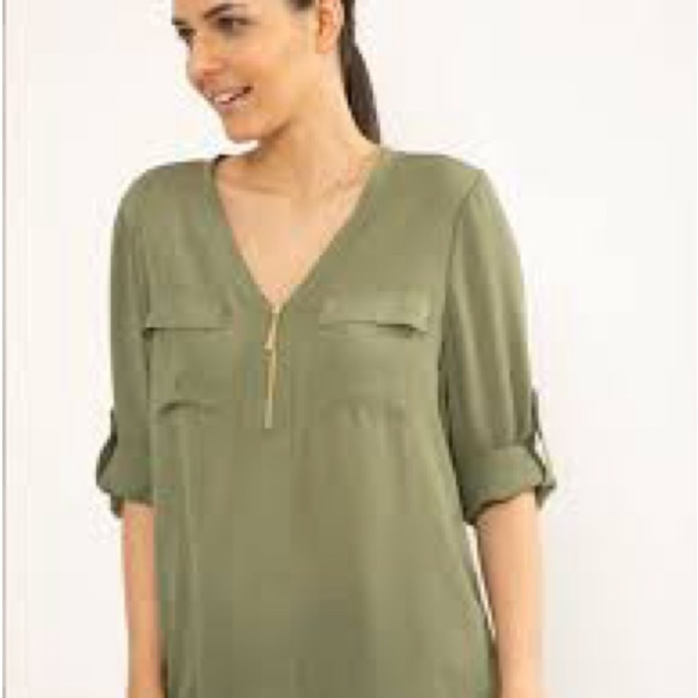 Express Olive V-Neck Blouse